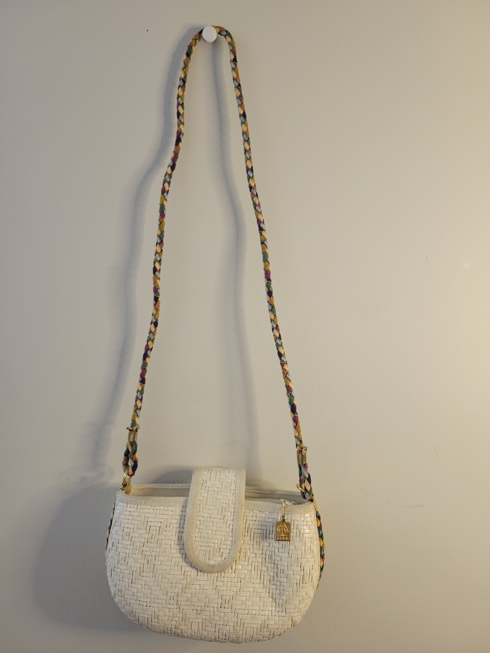 Vintage ALDO Wicker Crossbody Bag - Made in Italy - Rainbow Braided Strap
